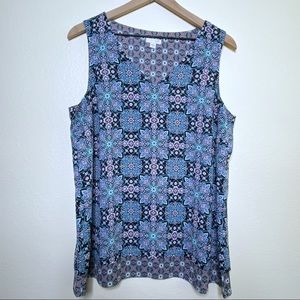 J. Jill Black Blue Paisley Tiered Sleeveless Blouse Top - Medium